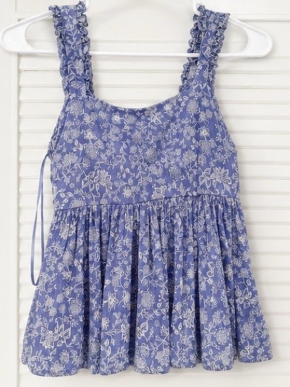Lavender Floral Smocked Tank Top with Ruffle Straps
